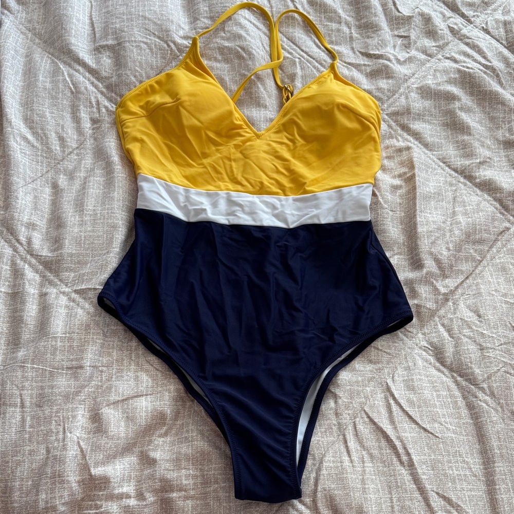 Cupshe Yellow and Navy One Piece Swimsuit